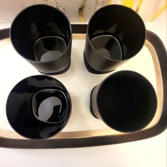 Vintage Pristine 1960s "Mod" Set Of 4 Matte Black Cocktail/Water 8 oz. Glasses - Picture 2 of 4